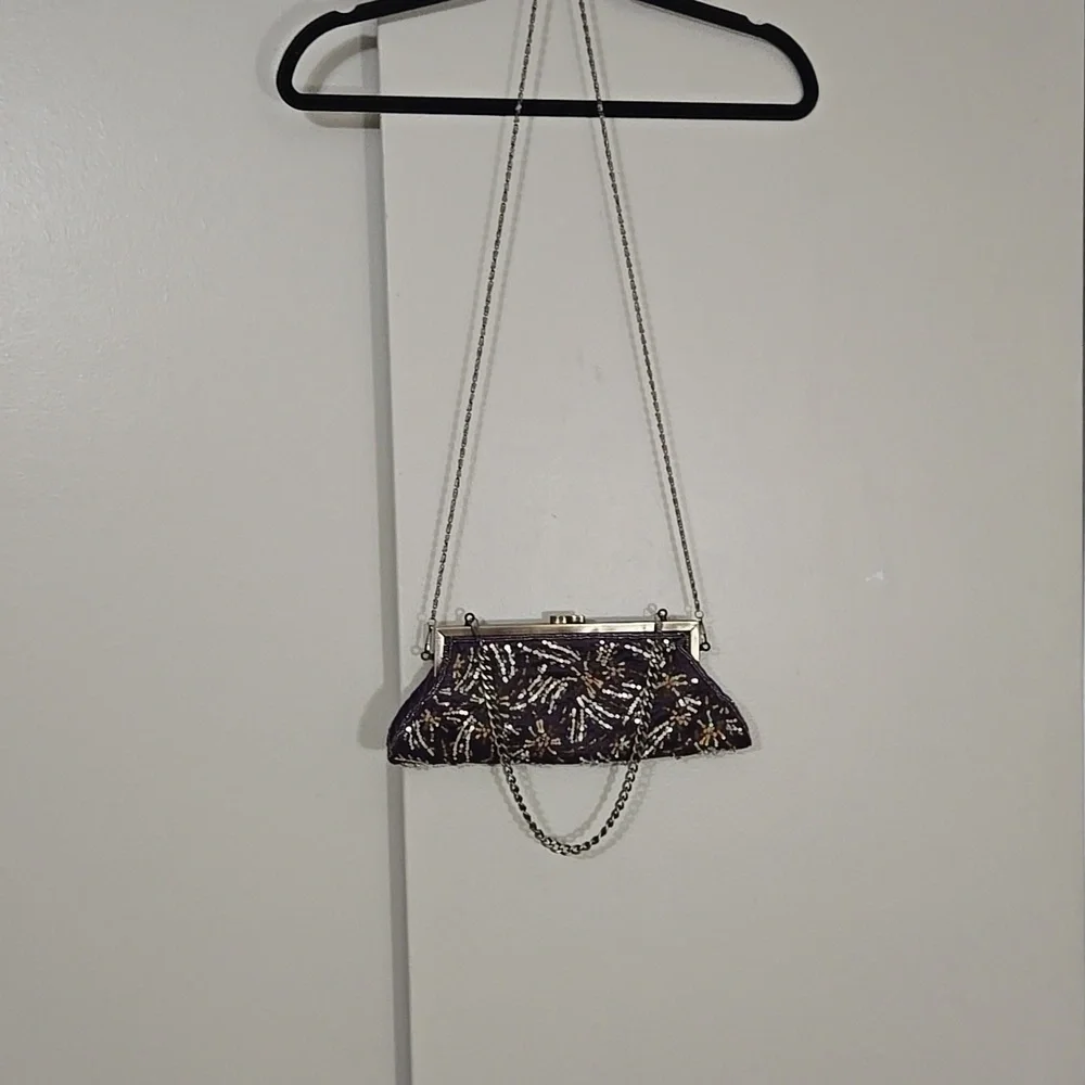 Purple Beaded and Sequin Clutch Bag